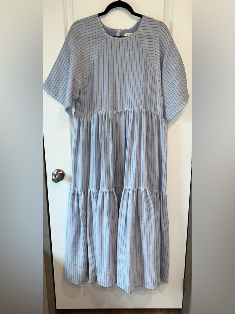 Christy Dawn Prairie Modest Theo Lazuli short sleeve tiered Long dress Striped